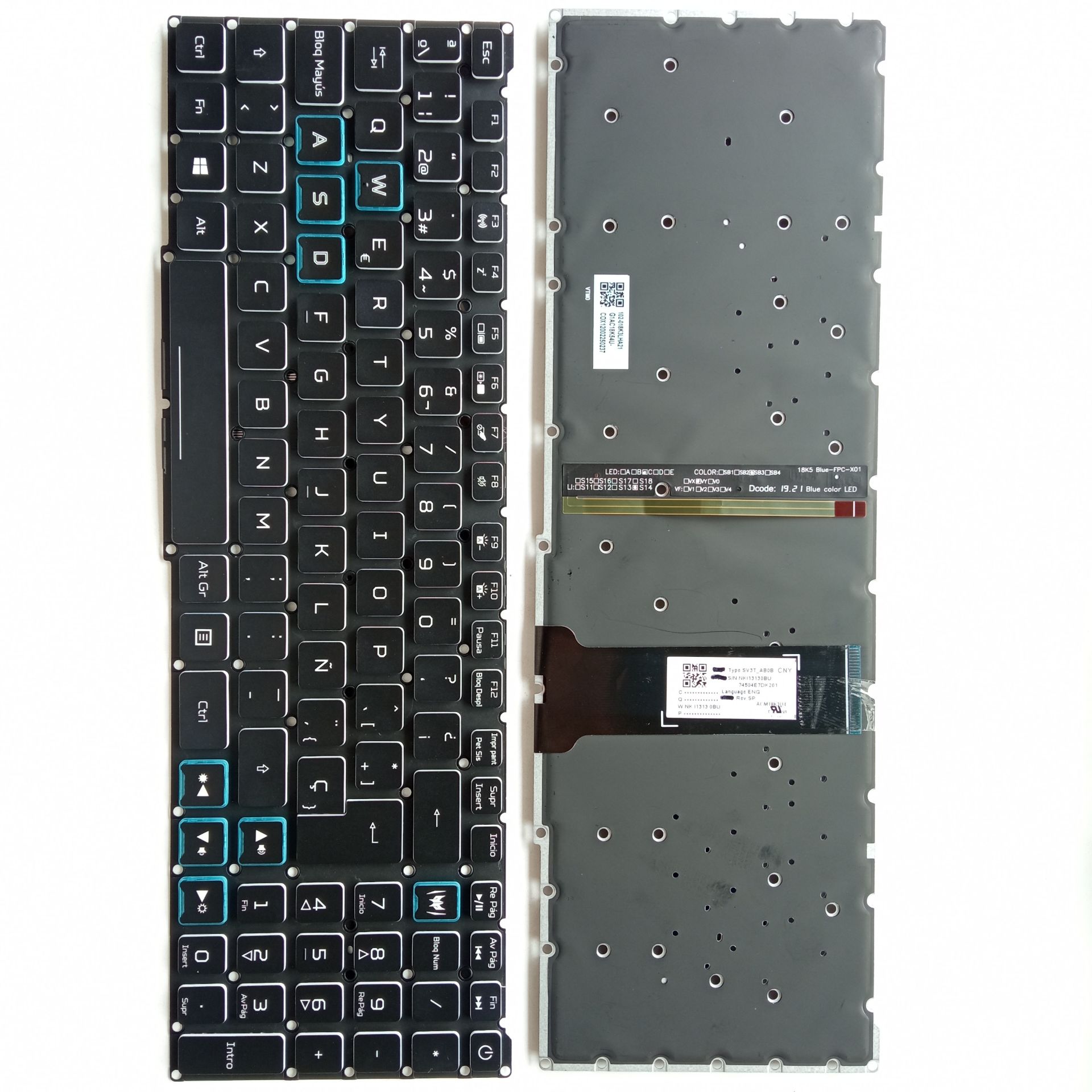 Picture of New Replacement Laptop Keyboard For ACER AN515-54 blue function BLACK Backlit,White Side (OEM) SP Layout